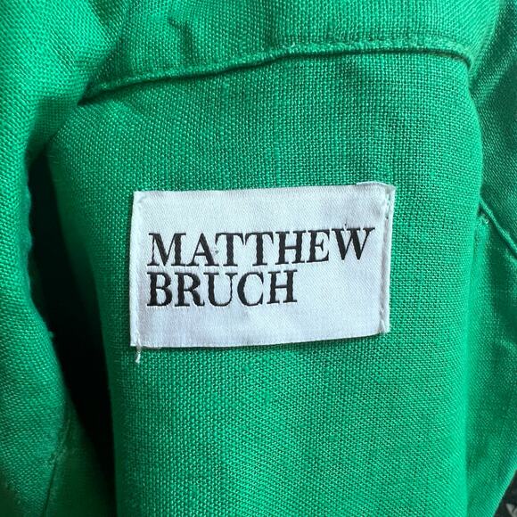 MATTHEW BRUCH Linen Button Front Safari Dress in Kelly Green Belted Women's 4 - Picture 11 of 11